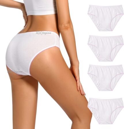 Women’s 100% Cotton Disposable Underwear Mid Waist Panties for Travel Hospital Stays Underpants White(10 pack)