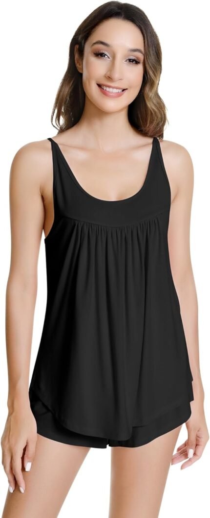 NACHILA Women’s Pajamas Set-Viscose Made from Bamboo,Sleepwear Racerback Tank Top with Shorts Cami Pjs Cool Nightwear
