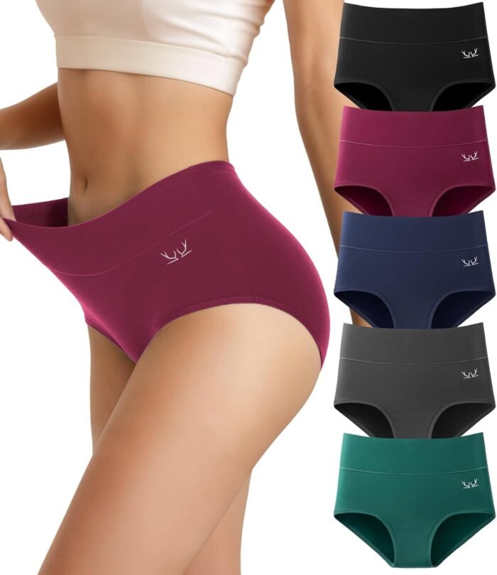 Women’s Cotton Underwear High Waisted Underwear Soft Briefs Full Coverage Ladies Panties 5 Pack(Regular & Plus Size)