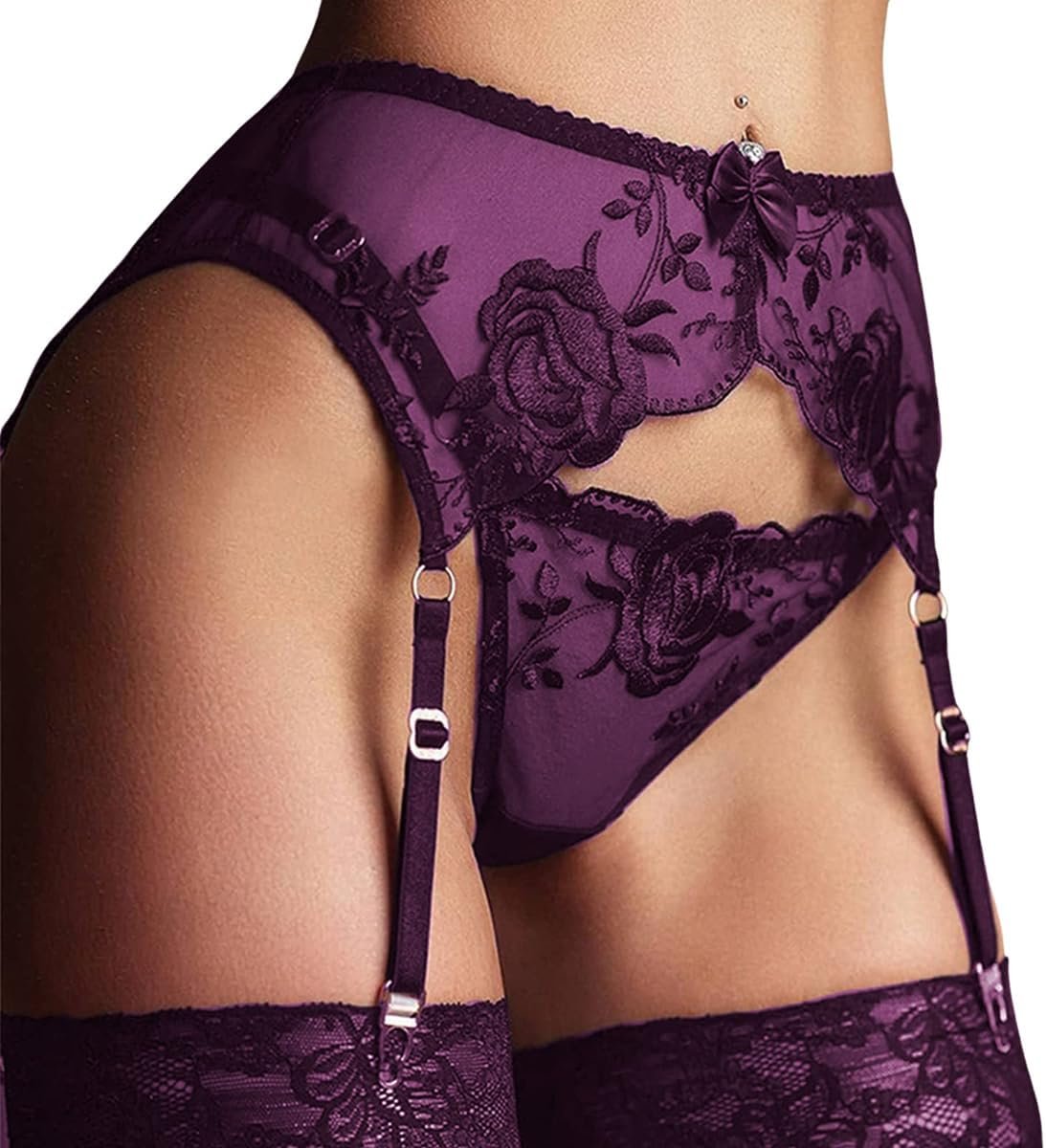 Lace Garter Belt Thong Set for Women Suspender Lingerie with 4 Metal Clips Holder Belts for Stockings+G-string Lace Garter Belt Thong Set for Women Suspender Lingerie with 4 Metal Clips Holder Belts for Stockings+G-string