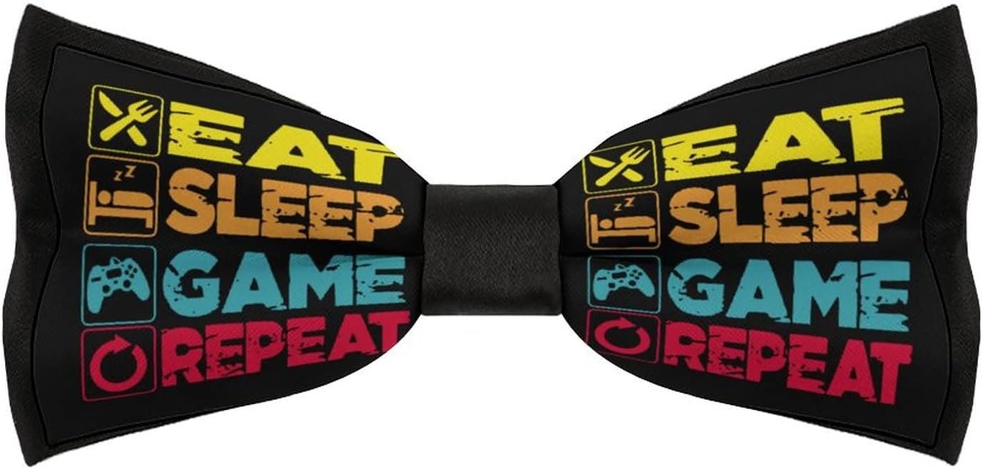 Eat Sleep Game Repeat Gaming Bow Ties for Men Classic Bowtie with Adjustable Lace