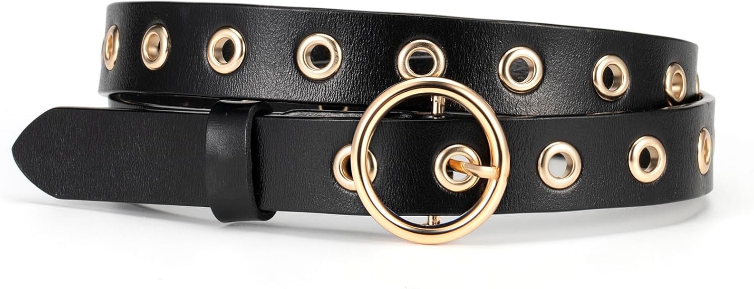 Belts for Women Casual Leather Eyelet Belt with Gold Buckle Fashion Belt for Jeans Pants Belts for Women Casual Leather Eyelet Belt with Gold Buckle Fashion Belt for Jeans Pants
