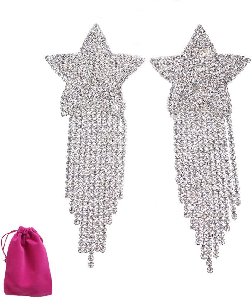 Reusable Adhesive Nipple Cover Pasties Sticker Bra Tassel Breast Petals Chest Cover Sparkly Body Gem Jewelry Pentagram