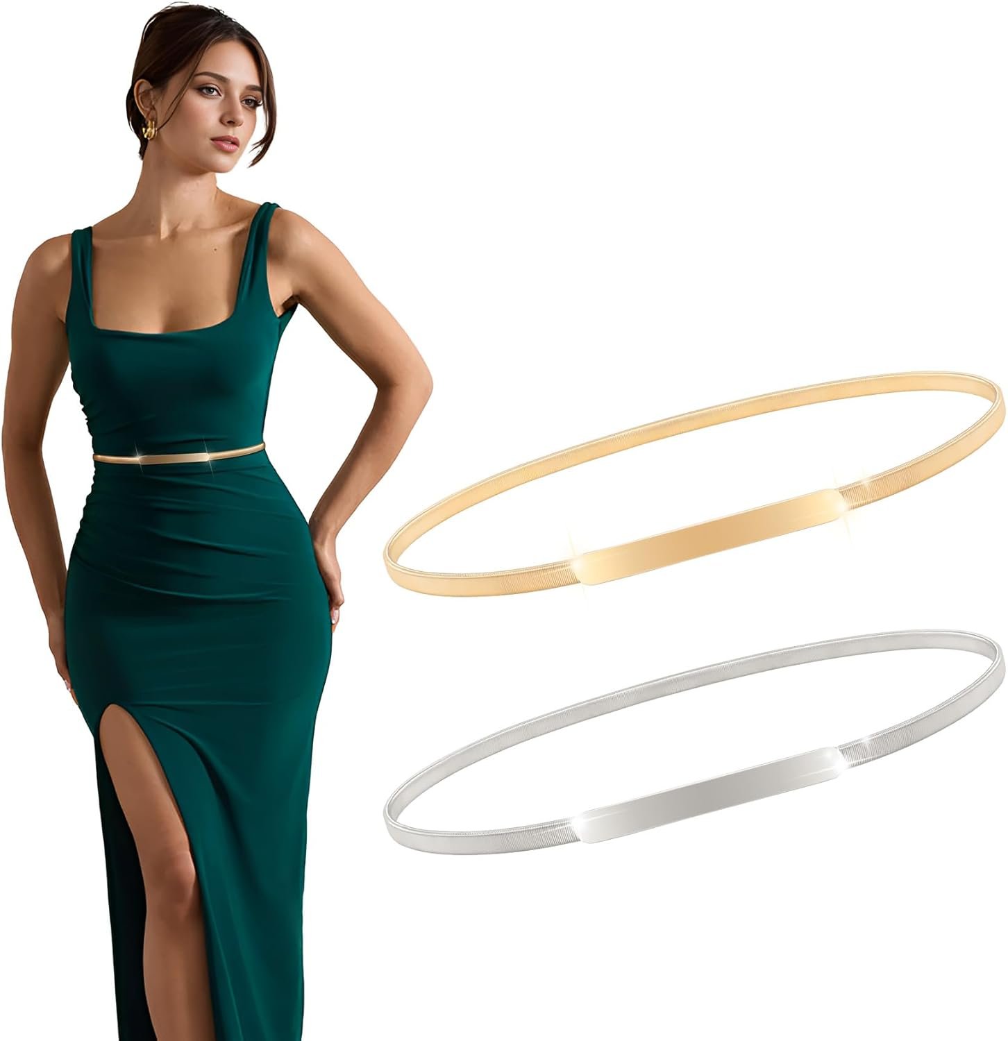 XZQTIVE Women Skinny Metal Chain Waist Belt Stretchy Saree Cinch Belt for Dress Gold Sliver XZQTIVE Women Skinny Metal Chain Waist Belt Stretchy Saree Cinch Belt for Dress Gold Sliver