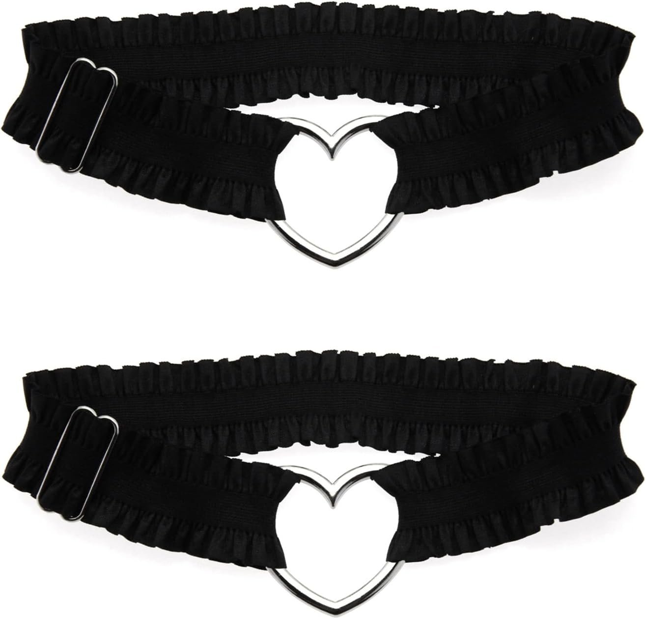 2Pcs Adjustable Heart Lace Thigh Garter for Wedding Bride, Elastic Leg Garters Belt for Women Parties