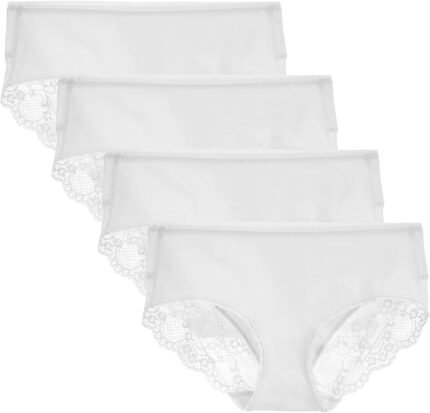 Women’s 4 Pack Cotton Mid Rise Full Coverage Lace Hipster Brief Panty Underwear