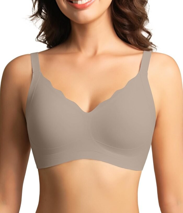 OVESPORT Wireless Push Up Bras for Women Soft V-Neck Seamless Brassiere Full Coverage Everyday Bra with Adjustable Straps