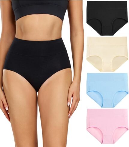 wirarpa Women’s Cotton Underwear High Waisted Ladies Panties Full Coverage Briefs 4 Pack (Regular & Plus Size) wirarpa Women’s Cotton Underwear High Waisted Ladies Panties Full Coverage Briefs 4 Pack (Regular & Plus Size)