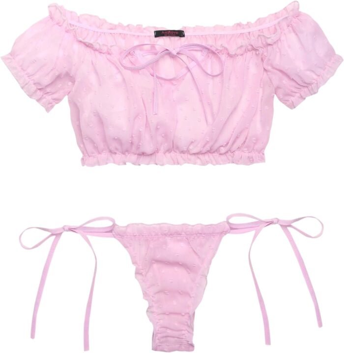 Avidlove Bra and Panty Set Ruffle Lingerie Set Mesh Babydoll Chemise