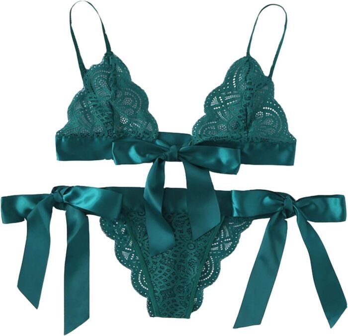 Lingerie Sets for Women Sexy 2 Piece Bra Panty Set Lace Mesh Adjustable Strap Valentines Day Holiday Lingerie