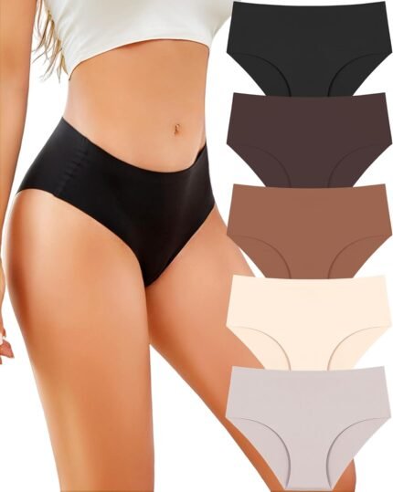 UNDER THE SEA Seamless Underwear for Women Mid Rise Brief Sexy No Show Bikini Panties Womens Cheeky 5 Pack XS-XL…