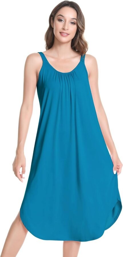 NACHILA Nightgowns for Women-Viscose Made from Bamboo,Pleated Tank Sleep Dress Sleeveless Night Dress Crew Neck Sleepshirts NACHILA Nightgowns for Women-Viscose Made from Bamboo,Pleated Tank Sleep Dress Sleeveless Night Dress Crew Neck Sleepshirts
