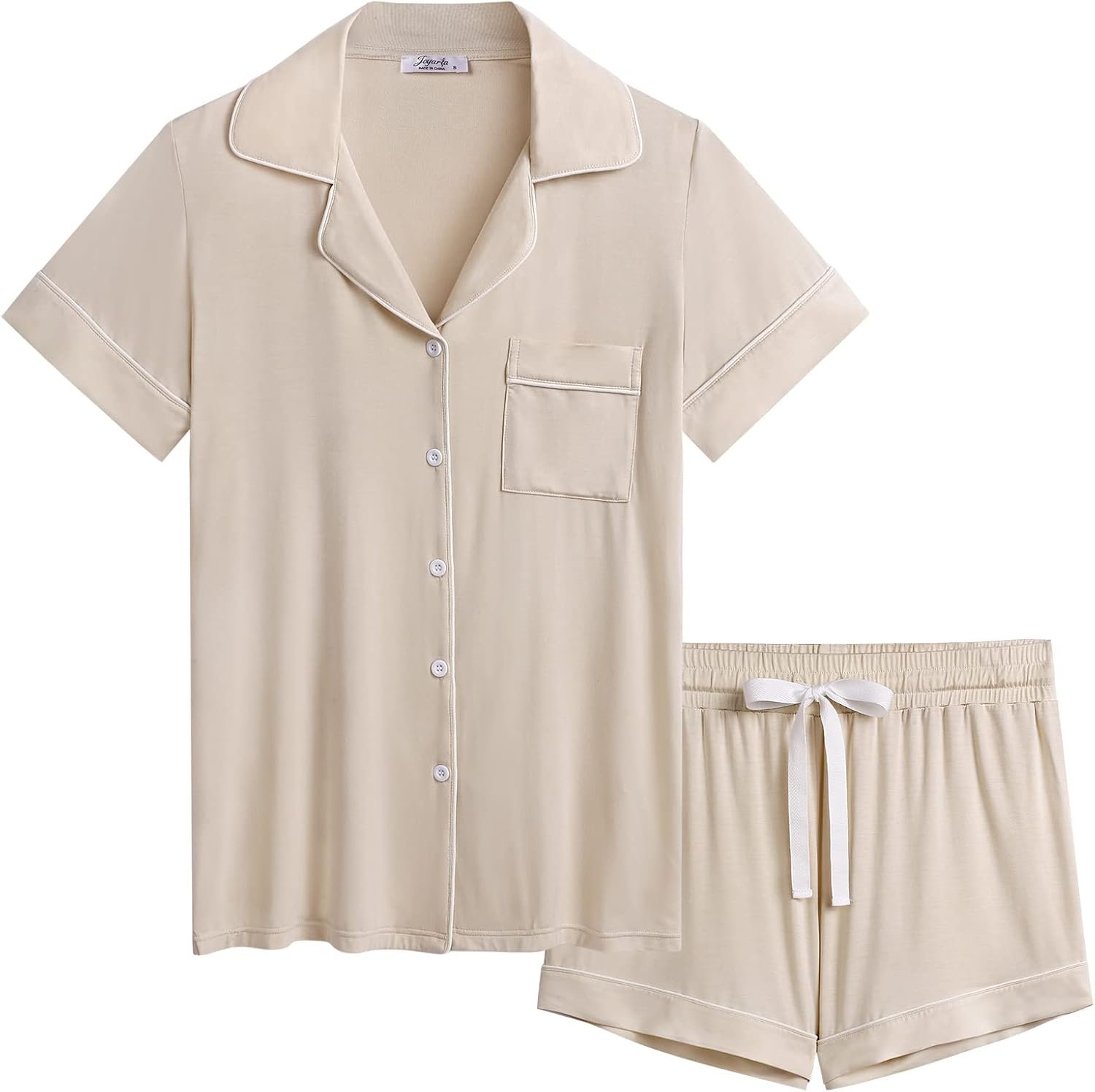 Cherrydew Women Bamboo Viscose Super Soft Comfy Summer Cooling Short Sleeve Button Down Pajama Shorts Set S-XXL Cherrydew Women Bamboo Viscose Super Soft Comfy Summer Cooling Short Sleeve Button Down Pajama Shorts Set S-XXL