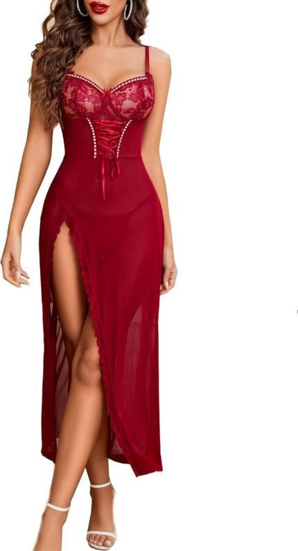 Avidlove Women Sexy Lingerie Lace Babydoll Chemise Mesh Nightdress V Neck Nightwear Side Split Nightgown Avidlove Women Sexy Lingerie Lace Babydoll Chemise Mesh Nightdress V Neck Nightwear Side Split Nightgown