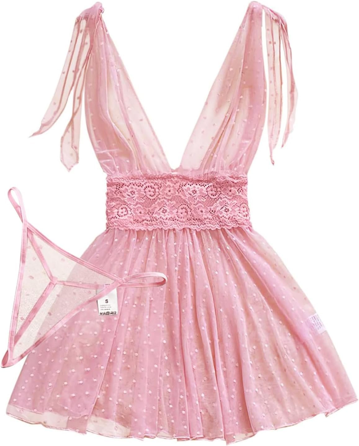 Lilosy Sexy Polka Dots Mesh Sheer Lace Babydoll Chemise Lingerie Set Floral Lace Nightwear Lilosy Sexy Polka Dots Mesh Sheer Lace Babydoll Chemise Lingerie Set Floral Lace Nightwear