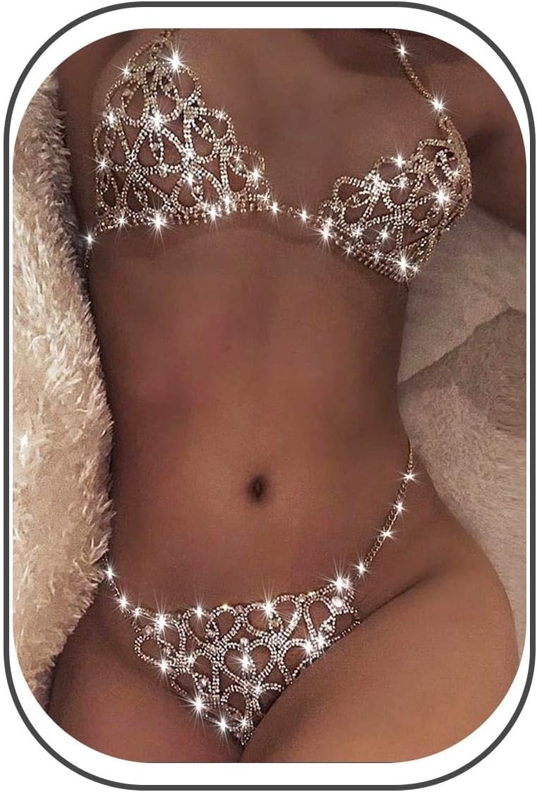 Evild Bling Sexy Bra Chain Silver Bikini Lingerie Sparkly Body Chain Crystal Underwear for Women Evild Bling Sexy Bra Chain Silver Bikini Lingerie Sparkly Body Chain Crystal Underwear for Women