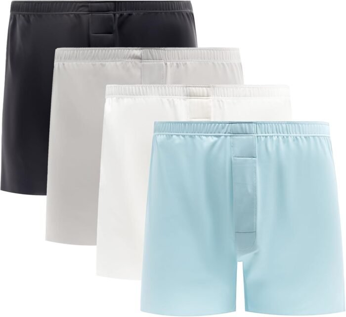VISSAY Men’s Satin Boxer Shorts Silk Feeling Underwear with Button Fly Silky Boxers for Men 4 pack