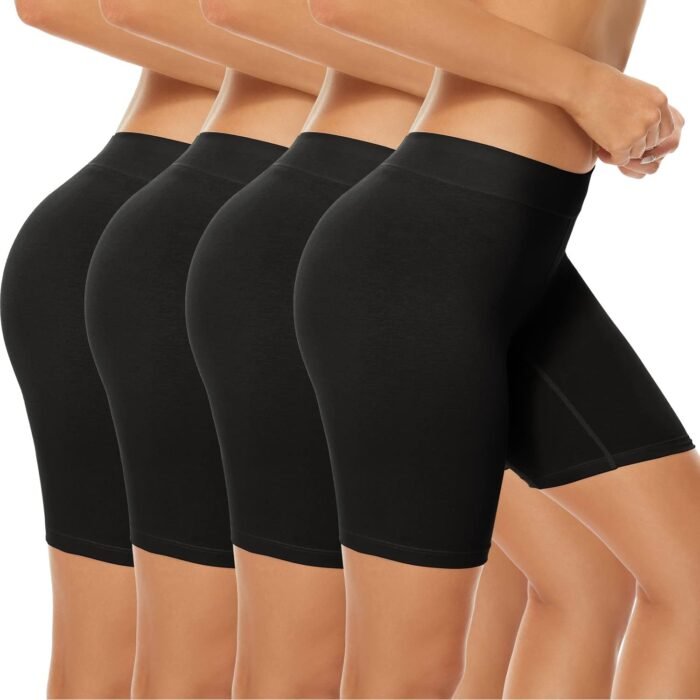 POKARLA 4 Pack Women’s Cotton Underwear Boxer Shorts Anti Chafing Bike Shorts Boyshorts Panties Regular & Plus Size