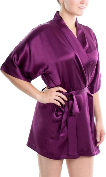 Women’s Luxury Silk Sleepwear 100% Mulberry Silk Sexy Short Robe Kimono