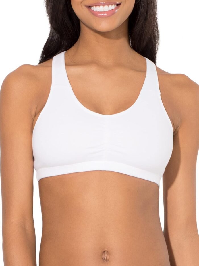 Fruit of the Loom Women’s Shirred Front Racerback Pull Over Sports Bra, 3-Pack