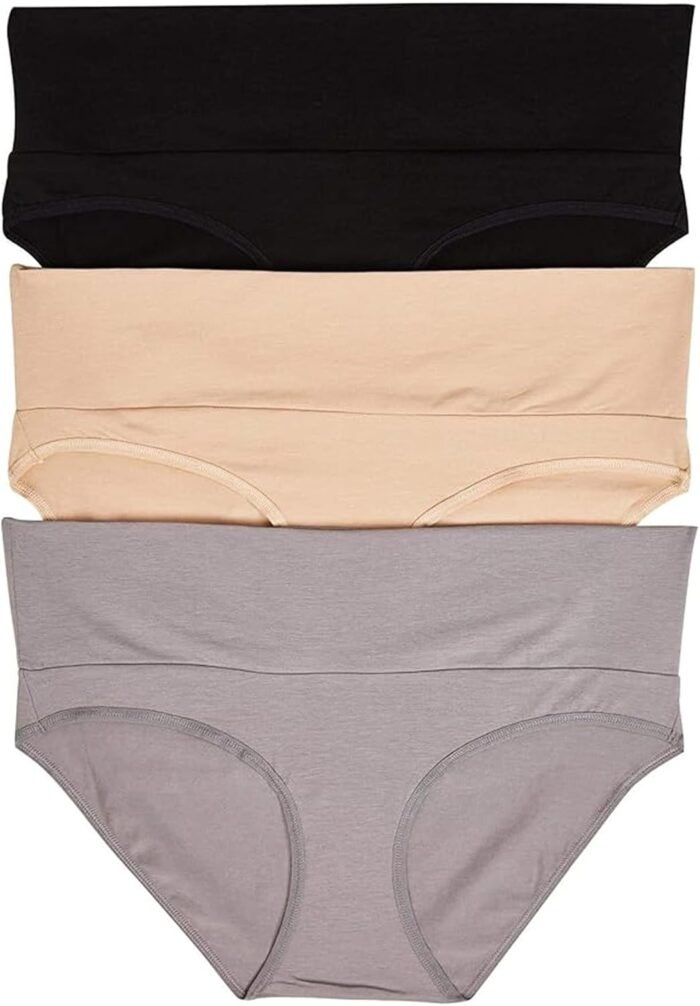 Motherhood Maternity – 3 Pack Maternity Panties – Foldover and Bikini Style Underwear for Pregnancy – Sizes Small to 3X