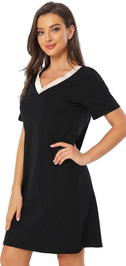 Sleep Shirts for Women Cotton Short Sleeve Night Shirts Soft V-neck Sleepwear Nightgowns Sleep Shirts for Women Cotton Short Sleeve Night Shirts Soft V-neck Sleepwear Nightgowns