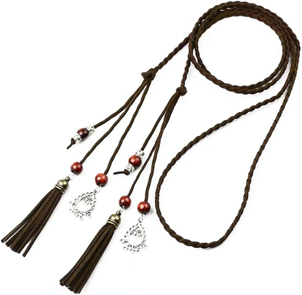 Exotic Women Waist Belt/Rope/Chain with Tassel and Beads Boho Wrap Skinny Belt for Skirt Dress