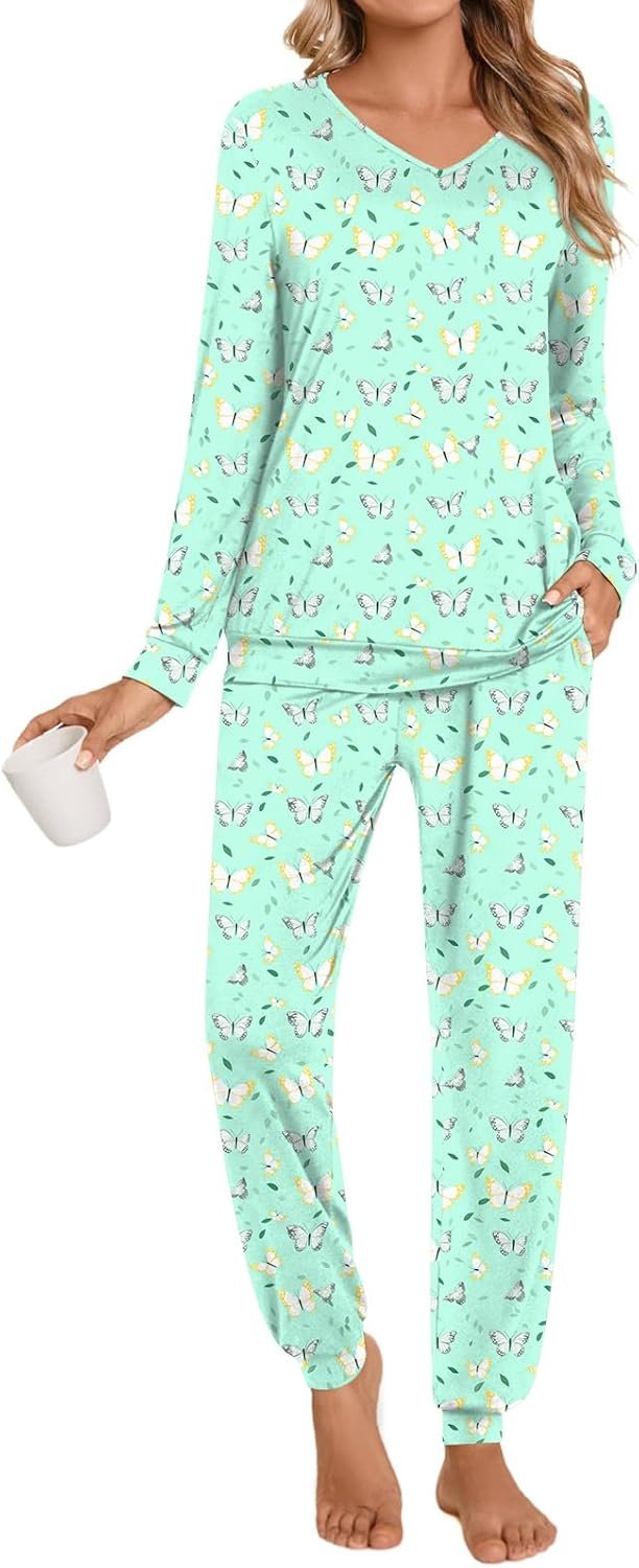 Anydoll Womens Pajamas Sets 2 Piece Lounge Set Long Sleeve Pjs Fall Joggers Pants Sleepwear with Pockets Anydoll Womens Pajamas Sets 2 Piece Lounge Set Long Sleeve Pjs Fall Joggers Pants Sleepwear with Pockets