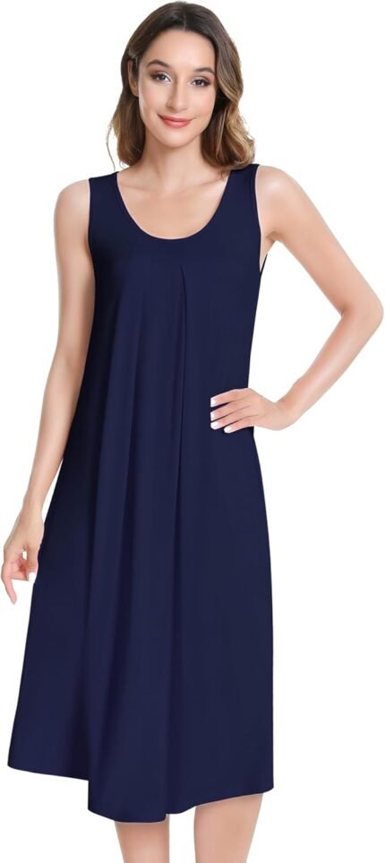 NACHILA Nightgowns for Women-Viscose Made from Bamboo,Cooling Tank Sleep Dress Sleeveless Night Dress Crew Neck Sleepshirts NACHILA Nightgowns for Women-Viscose Made from Bamboo,Cooling Tank Sleep Dress Sleeveless Night Dress Crew Neck Sleepshirts