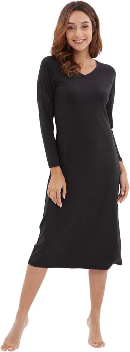 WiWi Nightgowns for Women Soft Viscose from Bamboo Long Sleeve Nightshirts Sleepwear Plus Size Nightshirts S-3X WiWi Nightgowns for Women Soft Viscose from Bamboo Long Sleeve Nightshirts Sleepwear Plus Size Nightshirts S-3X