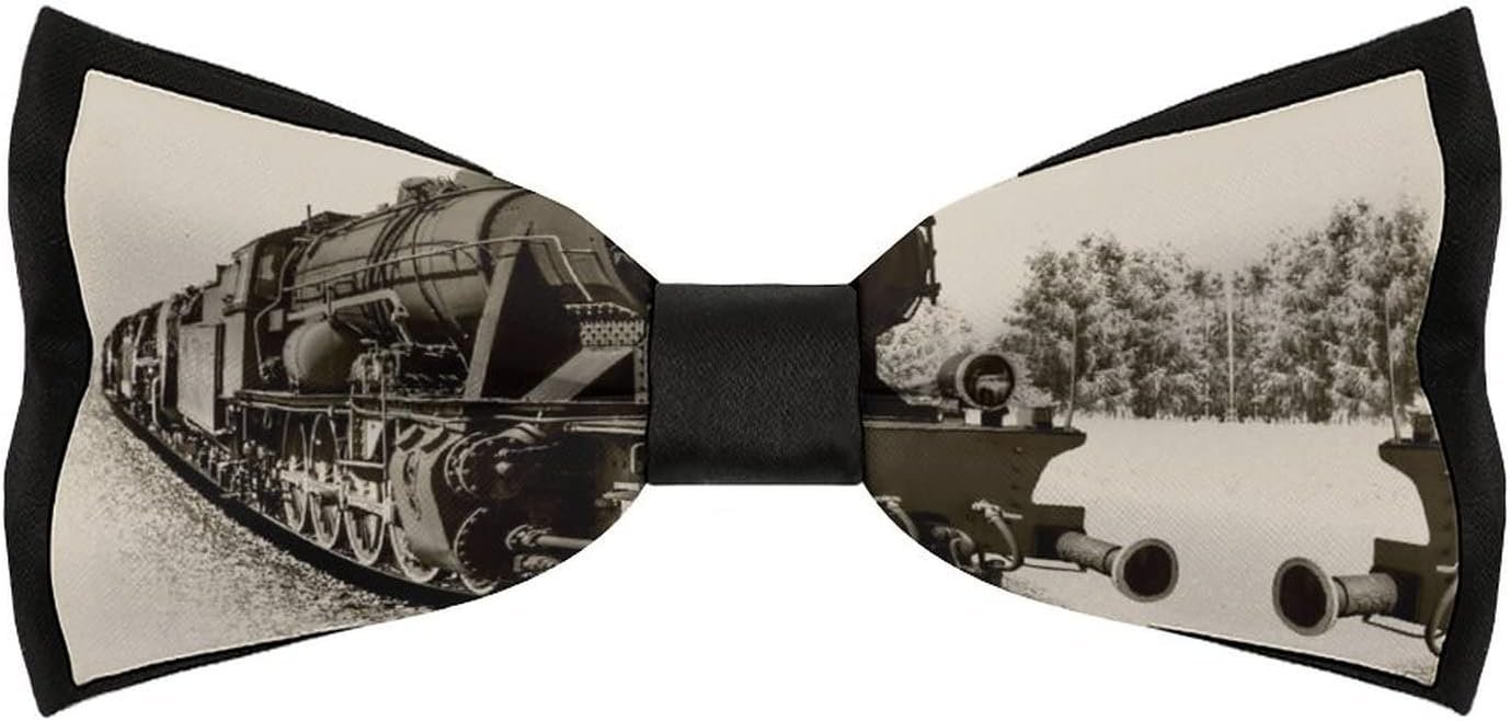 Old Steam Engine Locomotive Bow Ties for Men Classic Bowtie with Adjustable Lace