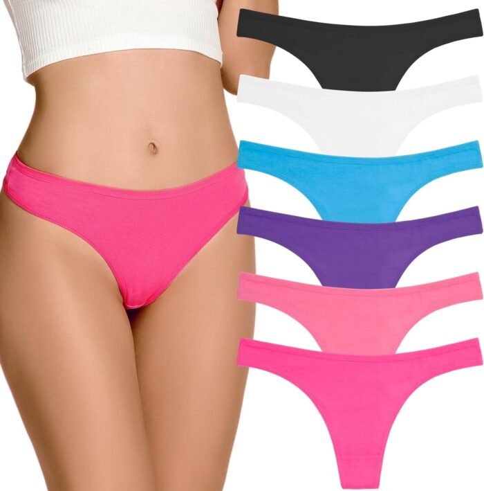 ANZERMIX Women’s Breathable Cotton Thong Panties Pack of 6