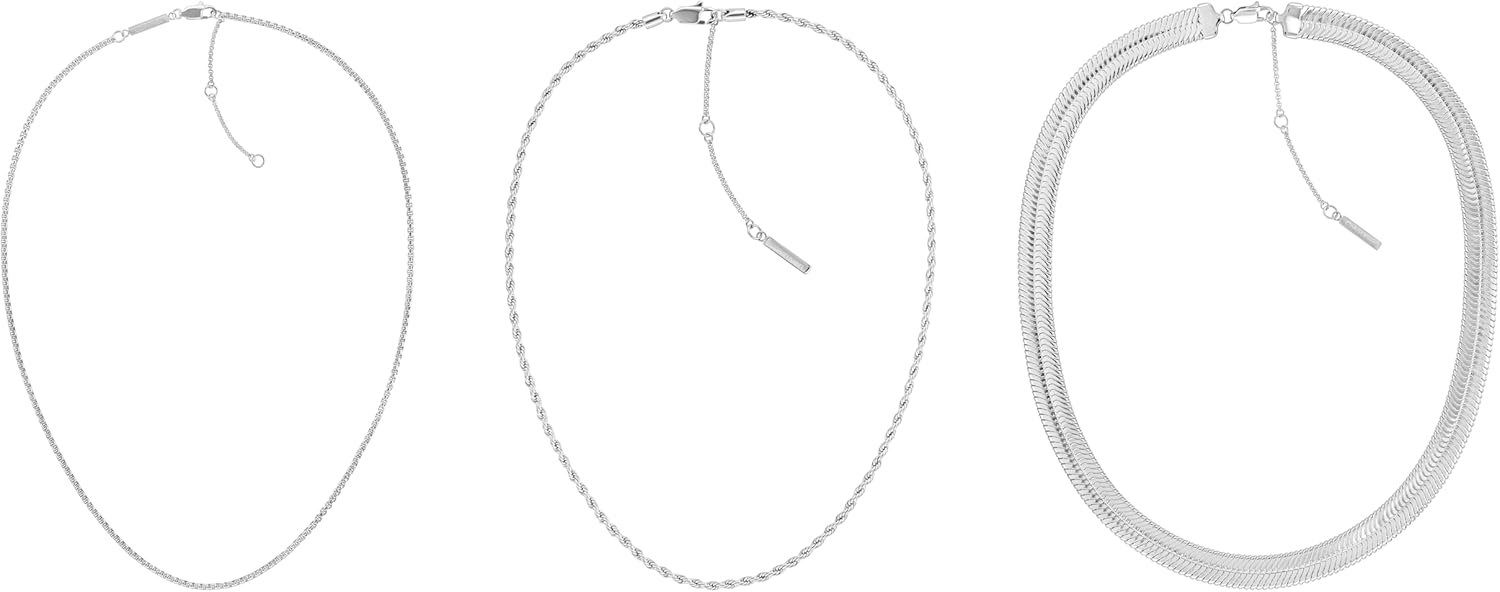 Calvin Klein Women’s Accent Jewelry Set – 3-piece Layered Stainless Steel Chain Necklace with Lobster Closure – Versatile, Premium Fashion Accessory – Gift for Her