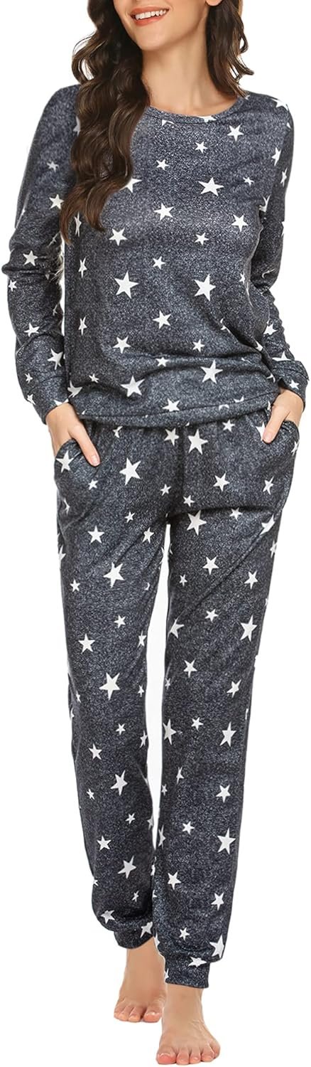 Ekouaer Womens Jogger Pajama Sets Long Sleeve Sleepwear Round Neck Nightwear Soft Pjs Lounge Sets with Pockets Ekouaer Womens Jogger Pajama Sets Long Sleeve Sleepwear Round Neck Nightwear Soft Pjs Lounge Sets with Pockets