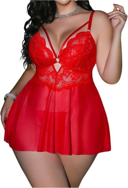 Women’s Plus Size Lingerie Sets Lace Cut Out Teddy Nightgown with Panty 2 Piece Babydoll Outfits Women’s Plus Size Lingerie Sets Lace Cut Out Teddy Nightgown with Panty 2 Piece Babydoll Outfits