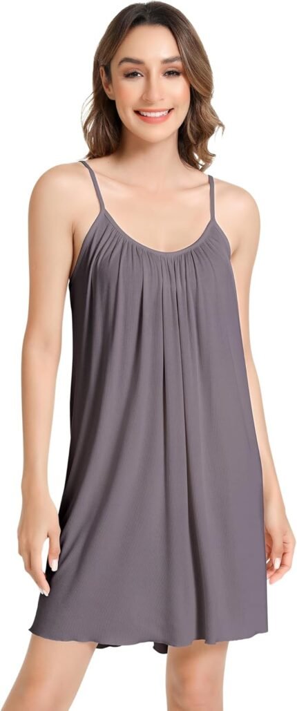 NACHILA Women’s Nightgown-Viscose Made from Bamboo, Pleated Camisole Sleepdress Spaghetti Strap Night Dress Ribbed Sleepshirt NACHILA Women’s Nightgown-Viscose Made from Bamboo, Pleated Camisole Sleepdress Spaghetti Strap Night Dress Ribbed Sleepshirt