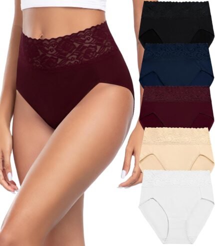 Wealurre Womens Underwear Cotton Bikini Panties for Women High Waisted Lace Hipster Stretch Briefs for Ladies 5 Pack Wealurre Womens Underwear Cotton Bikini Panties for Women High Waisted Lace Hipster Stretch Briefs for Ladies 5 Pack