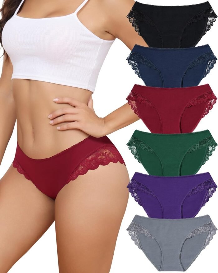 LEVAO Cotton Underwear for Women Lace Cheeky Ladies Brief Stretch Hipster Bikini Panties 6 Pack S-XXL