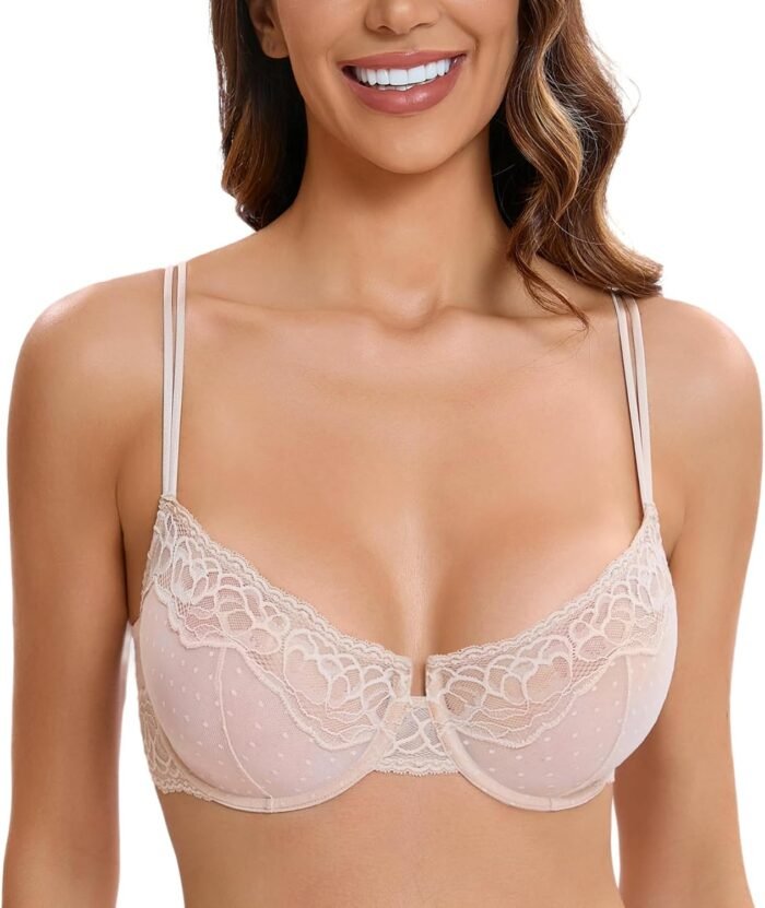 HACI Women’s Lace Balconette Bra Demi Sheer See Though Mesh Unlined Underwire Sexy