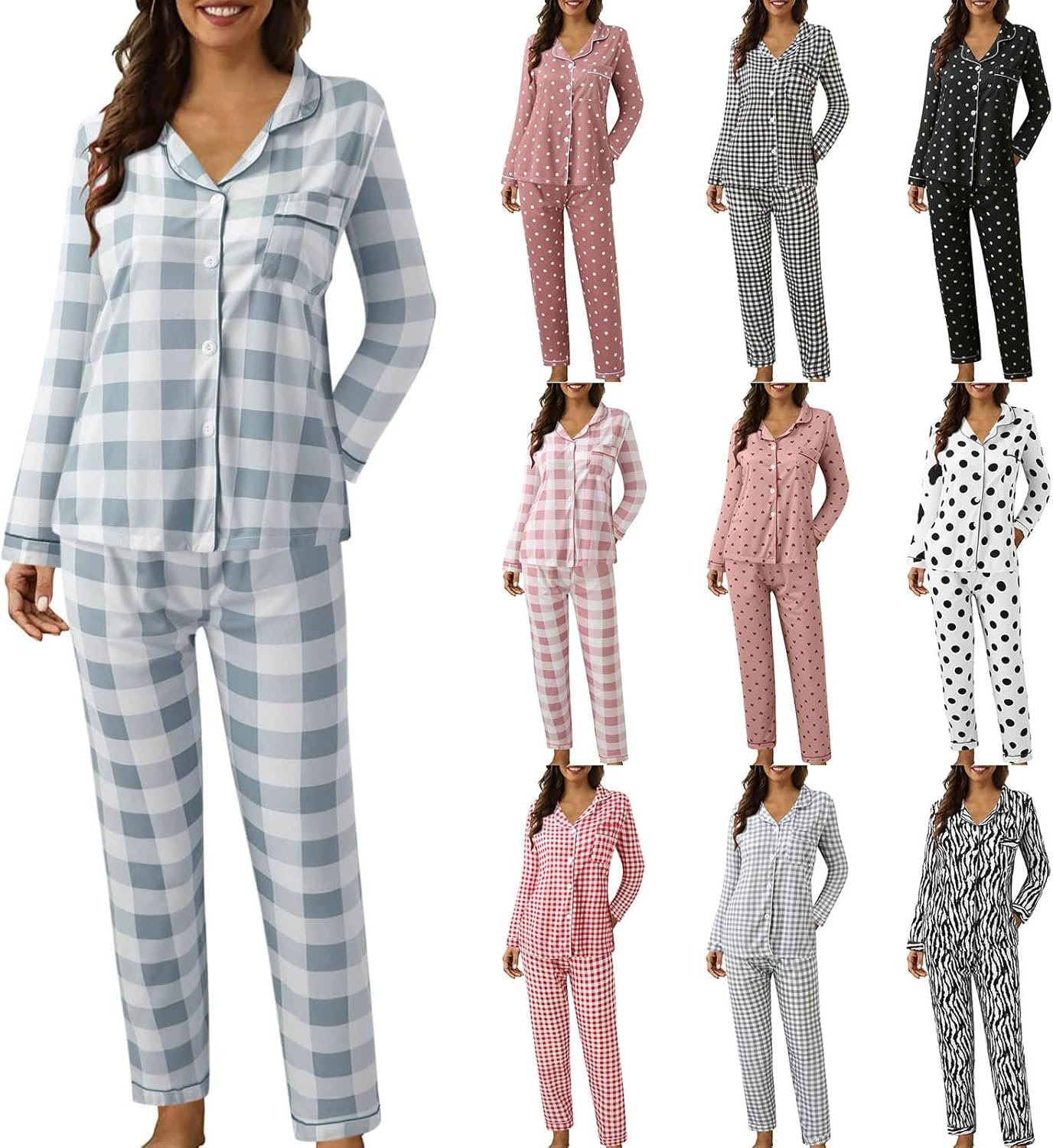 Pajama Sets for Women 2 Piece Long Sleeve Soft Cotton Pj Set Printed Button Down Two Piece Set Loungewear Sleepwear Pajama Sets for Women 2 Piece Long Sleeve Soft Cotton Pj Set Printed Button Down Two Piece Set Loungewear Sleepwear
