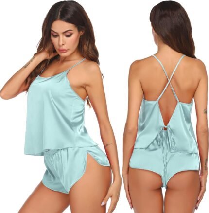Ekouaer Silk Pajamas Set for Women Satin Backless Lingerie Pjs Cami Top and Shorts Nightwear Ekouaer Silk Pajamas Set for Women Satin Backless Lingerie Pjs Cami Top and Shorts Nightwear