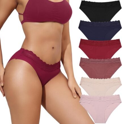 Aijolen Seamless Underwear for Women No Show Bikini Panties Lace Cheeky Hipster 6 Pack S-XL