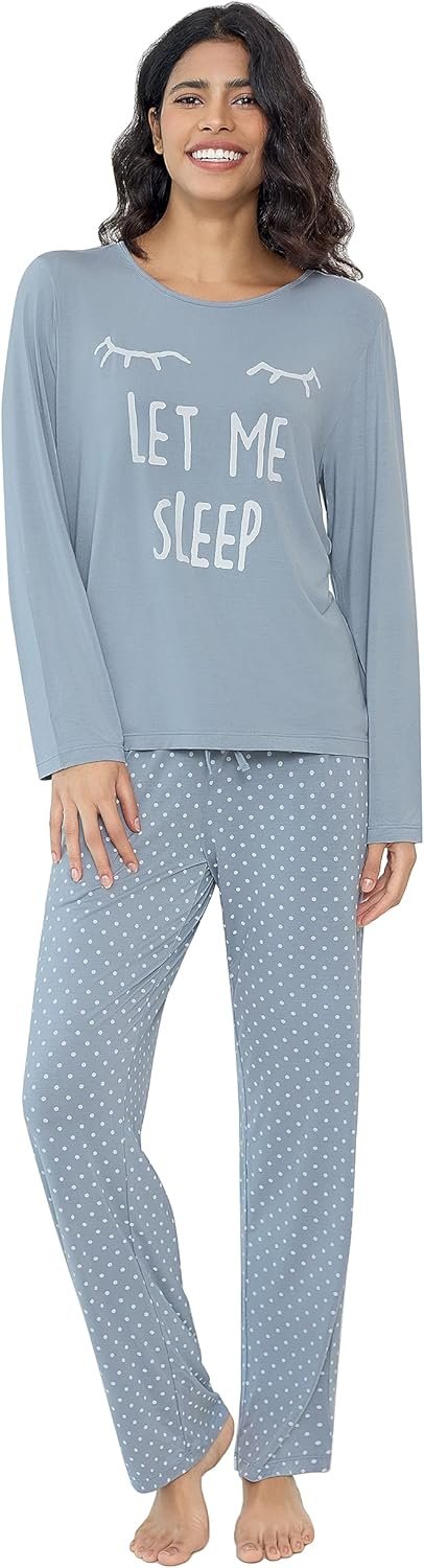 Joyaria Women’s Bamboo Viscose Pajama Set – Cooling Sleepwear, Ultra-Soft Long Sleeve PJs & Pocket Pants S-XXL