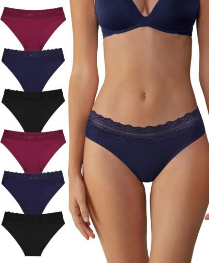 Aijolen Seamless Underwear for Women No Show Bikini Panties Lace Cheeky Hipster 6 Pack S-XL Aijolen Seamless Underwear for Women No Show Bikini Panties Lace Cheeky Hipster 6 Pack S-XL