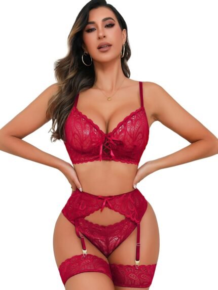 Sexy Lingerie for Women,3 Piece Lace Lingerie Set Bra and Panty Sets with Garter Belt Babydoll Teddy Sexy Lingerie for Women,3 Piece Lace Lingerie Set Bra and Panty Sets with Garter Belt Babydoll Teddy