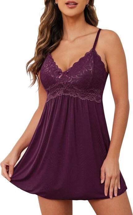 Ababoon Sexy Lingerie Women Lace Modal Sleepwear Chemises V-Neck Full Slip Babydoll Nightgown