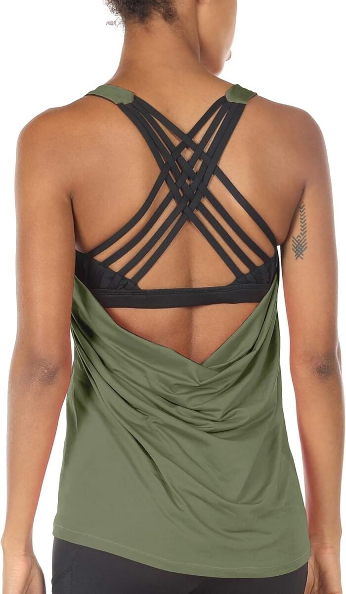 icyzone Women’s Open Back Workout Athletic Yoga Tank Tops with Built in Bra