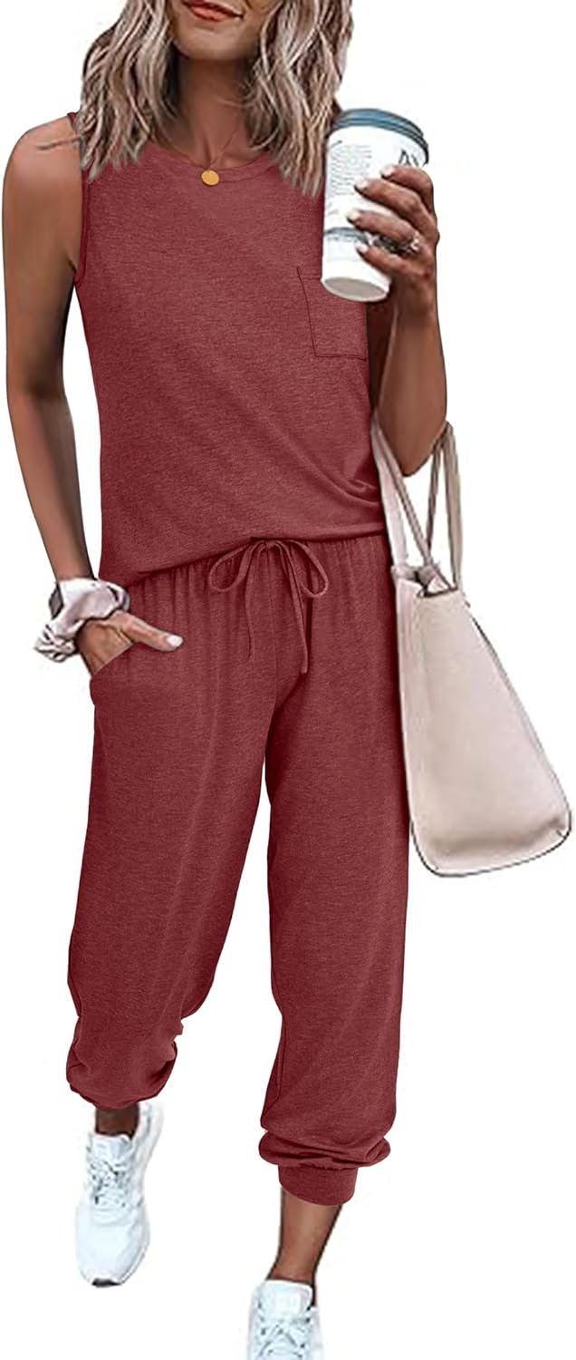 Ekouaer Women’s 2 Piece Lounge Sets Soft Pajamas Set Sleeveless Tops with Jogger Set Tracksuit Summer Outfits Set Ekouaer Women’s 2 Piece Lounge Sets Soft Pajamas Set Sleeveless Tops with Jogger Set Tracksuit Summer Outfits Set