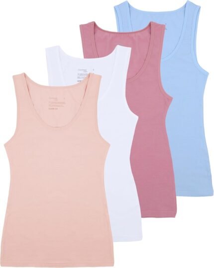 Comfneat Women’s 4-Pack Slim-Fit Basic Tanks Cotton Casual Comfy Top Underwear Vests