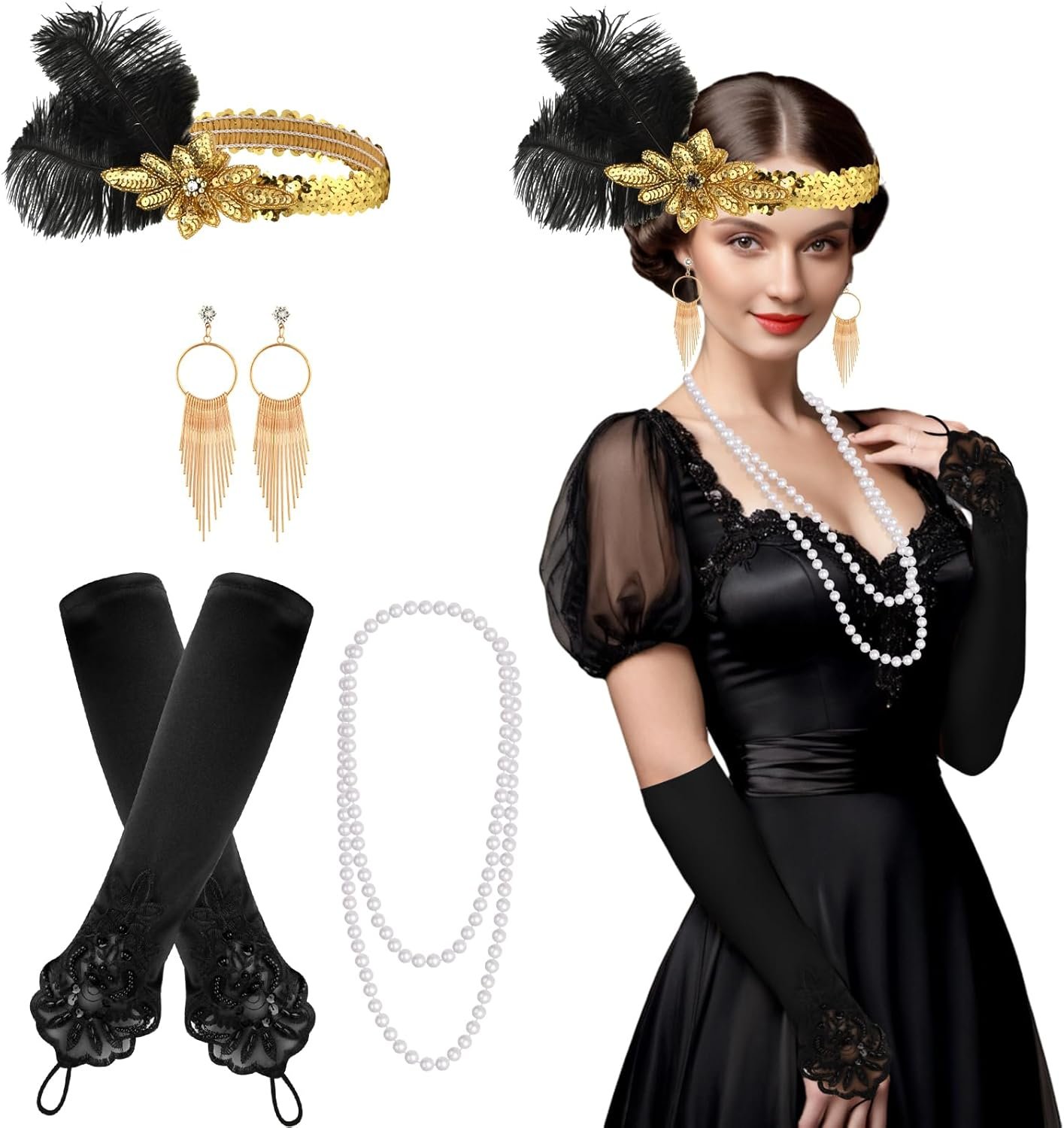 FEPITO 1920s Accessories Set for Women Flapper